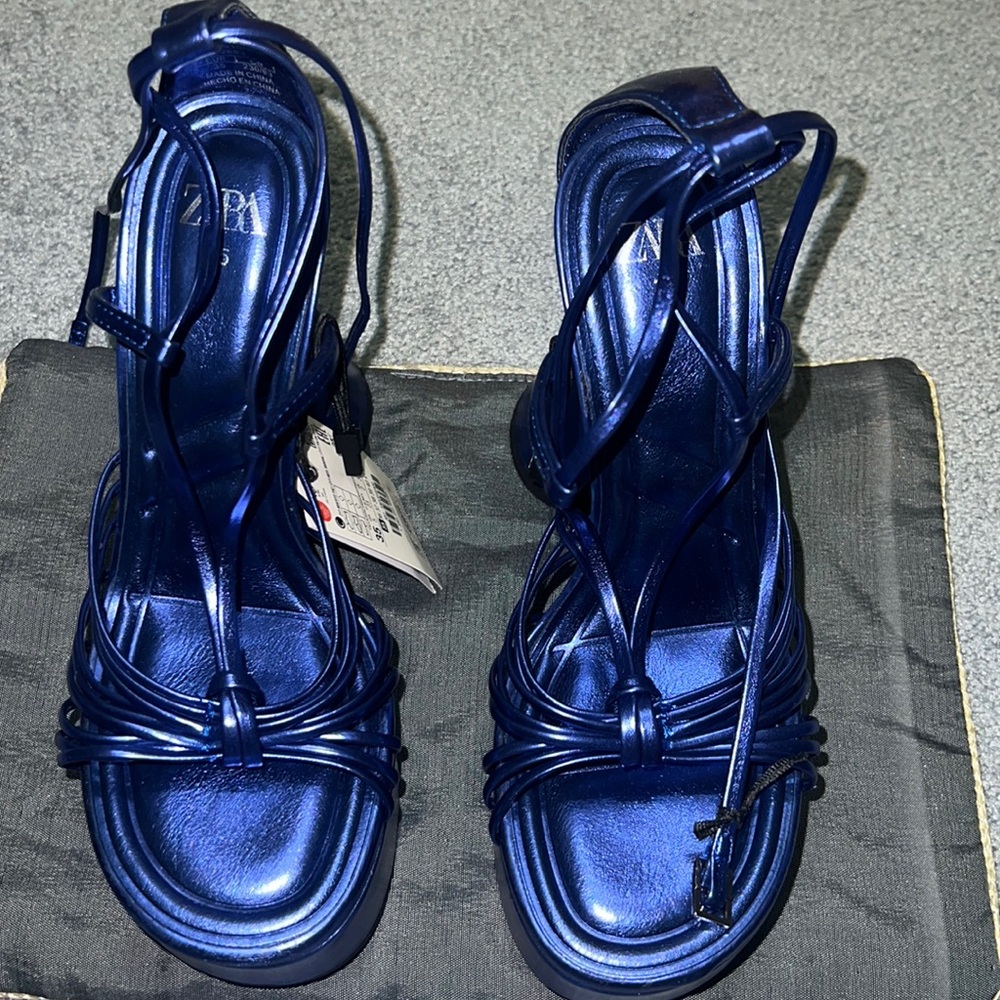 Zara Metallic Bluish purple heels